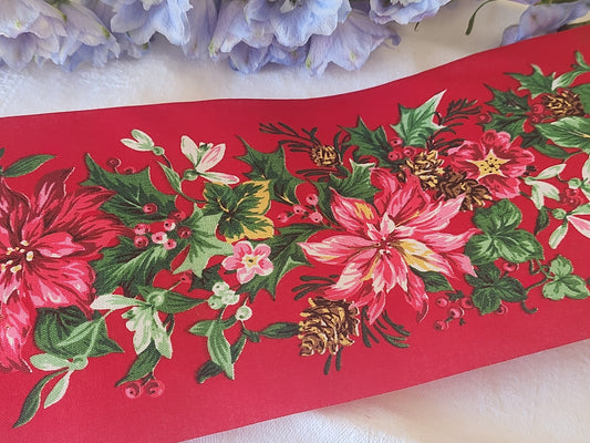 Large galon ancien rouge grosse fleur 10, 5 cm au métre XXL  B9