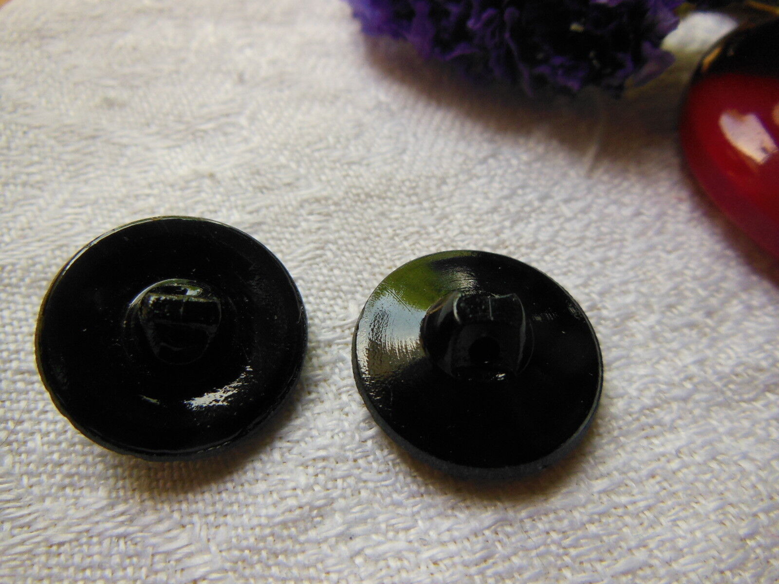 Duo boutons vintage en verre gris effet hematite motif diamètre:1,7 cm D2K