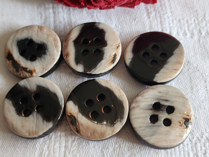 Lot  6 boutons anciens en nacre marron épais bord 2,5 cm lourd ref  5943