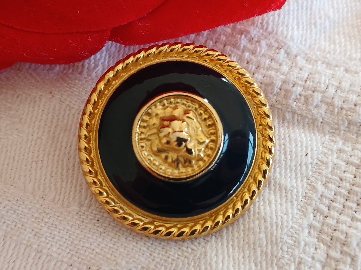 Bouton vintage tete de lion en métal pied versace ? bleu  gros 2,7 cm ref 6484