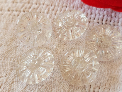 Lot 5 boutons anciens en verre travaillé  transparent relief 1,8 cm ref 6580