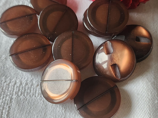 Lot 6 gros boutons vintage marron inclusion naacré 2,5 cm ref 867