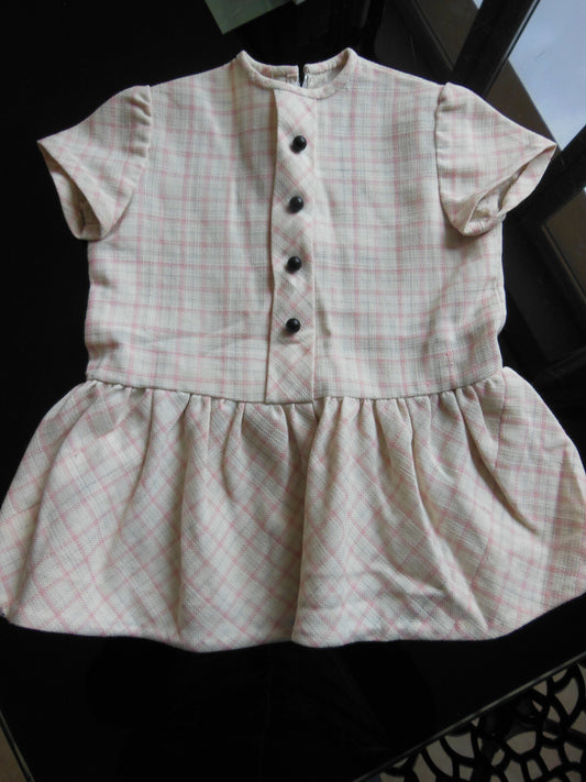 Robe ancienne grande poupée enfant carreaux vintage B1