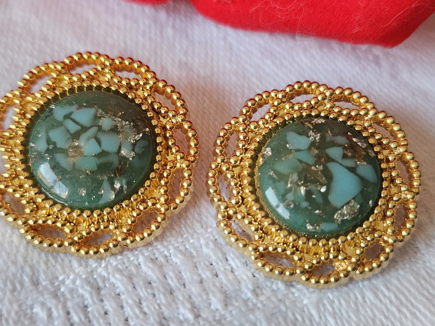 Duo boutons vintage metal coeur bleu moucheté 2,3 cm G17M