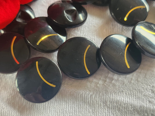 Lot 10  boutons vintage noir inclusion doré pied 1,7 cm ref 2306