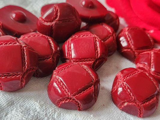Lot 6 boutons vintage rouge imitation cuir verni 2 cm pied ref 1803