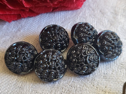 Lot 6 boutons anciens en verre gris gris foncé anthracite  1,3 cm ref 685