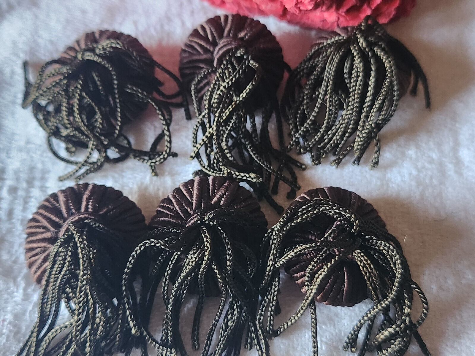 Lot 6 boutons anciens vintage passementerie marron pendant 2,1 cm ref 5880