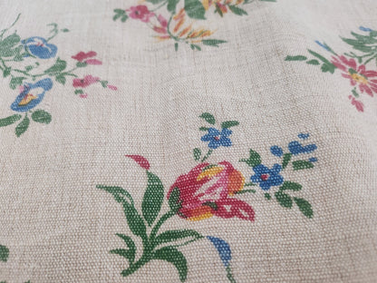 Ancien coupon de tissu lin fleur imprimé 59 cm sur 74 cm B5