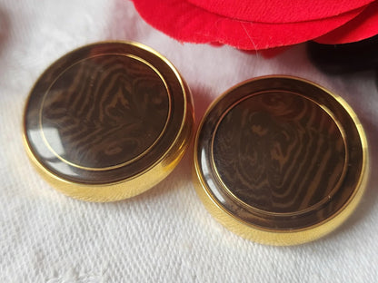 Duo gros boutons vintage en métal marron lourd 2,6 cm à pied G5K