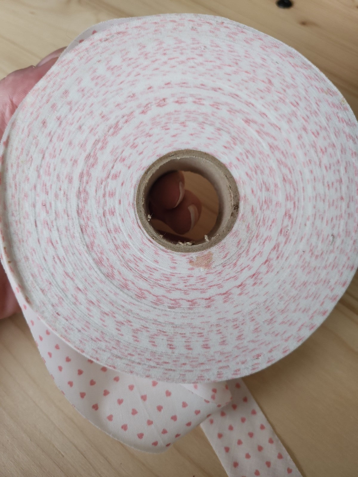 Rouleau biais vintage coton petit cœur rose shabby largeur de 3,9 cm  B4