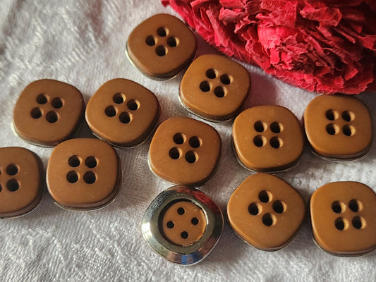 Lot 11 boutons vintage marron at bord argenté trous 1,7 cm ref 5318