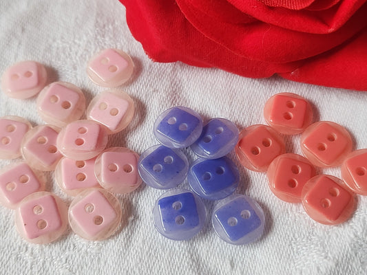 Lot 24 petits boutons vintage rose violet mini 3 séries 1,1 cm trous ref 102