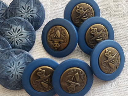 Lot 12  boutons vintage bleu  2 séries à pied 1,8 cm ref 5491