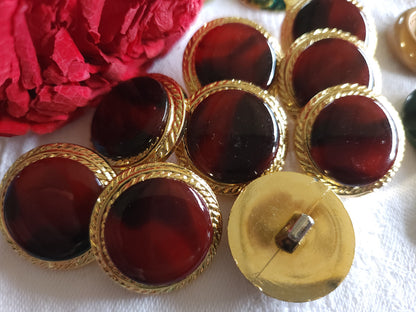 Lot 6 gros boutons vintage rouge acrylique  2,5 cm pied ref 4910