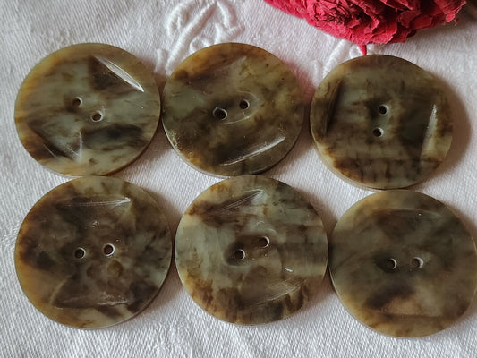 Lot 8 gros boutons anciens Art deco 3,9 cm marron jaspé  XXL ref 828