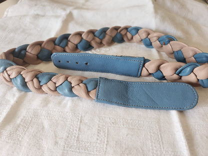 Ceinture ancienne vintage bleu et rose 74 cm à 78 cm A4