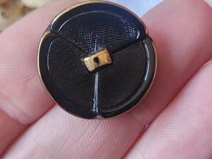 Bouton vintage en verre noir et doré à pied 2,2 cm ancien D2D