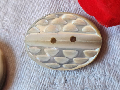 Collection  bouton ancien en nacre ciselé  2 sur 2,7 cm blanc D11B