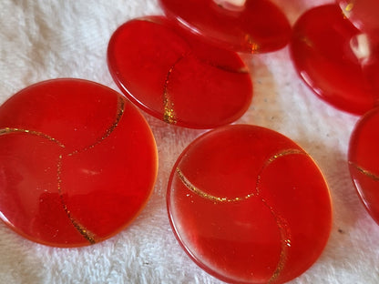 Lot 6 boutons vintage rouge  liseré paillette pied 2,4 cm ref 3363