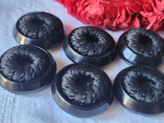 Lot 6 gros  boutons anciens vintage passementerie noir pied 2,7 cm ref 424