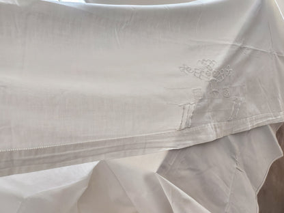 Ancien drap coton monogramme MN broderie rideau 230 cm sur 190 cm B2