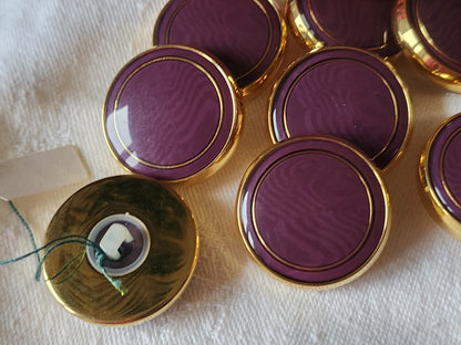 Lot 6 gros boutons vintage  métal violet doré lourd 2,7 cm ref 1033