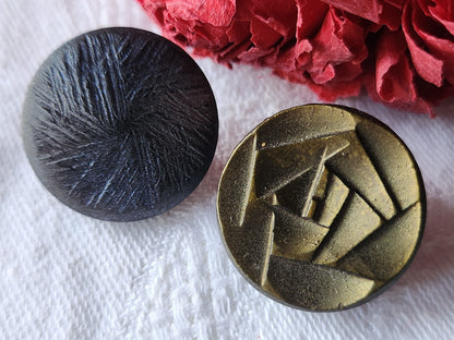 Duo boutons vintage en resine à pied vert bleu 2,1 cm D10Q