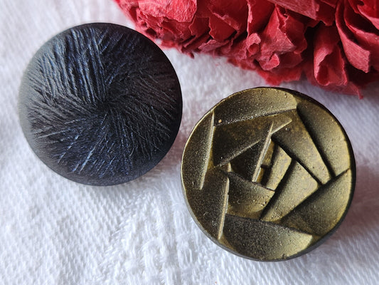 Duo boutons vintage en resine à pied vert bleu 2,1 cm D10Q