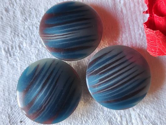 Trio gros boutons vintage bleu veiné pied 2,7 cm ref 5791