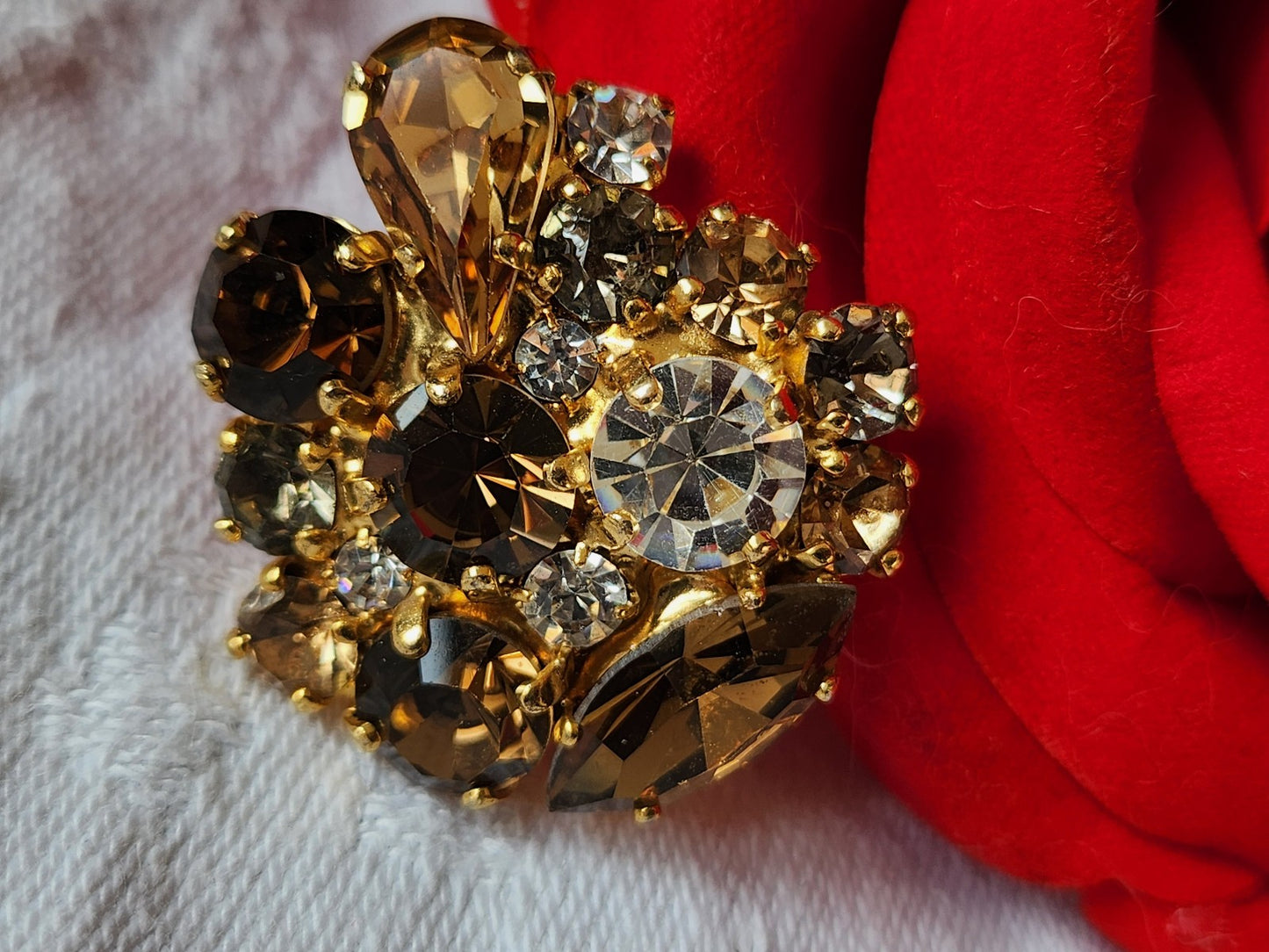 Haute couture gros bouton vintage metal strass verre  3,1 sur  3 cm G17C