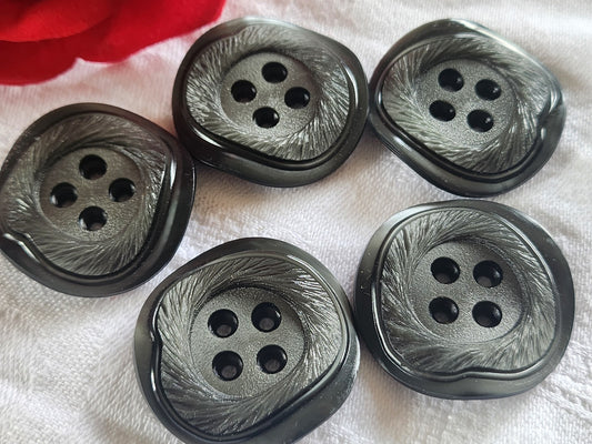 Lot 5 gros boutons vintage xxl gris ondulé 3,3 cm veste trous ref 2476