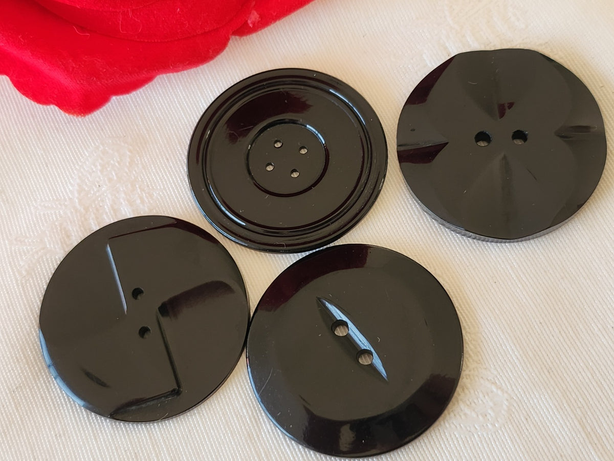 Lot 4 gros boutons anciens art deco noir 3,5 cm ref 6676