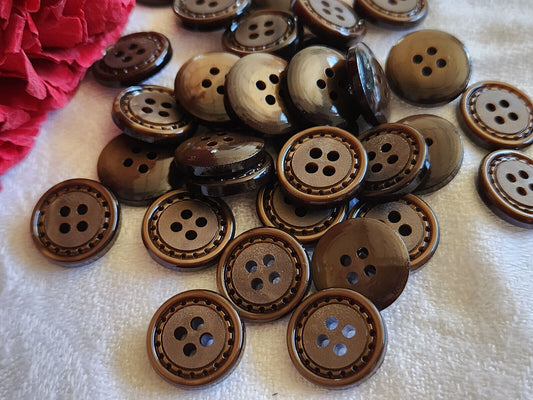 Lot 31 petits boutons vintage marron pourtour chainette trous  1,4 cm ref 1585