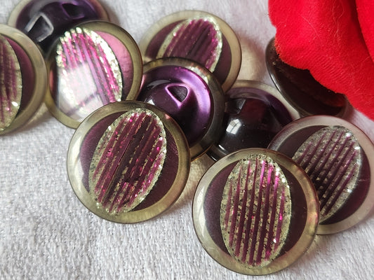 Lot 6 boutons vintage violet paillette à pied 2,2 cm superbe ref 422