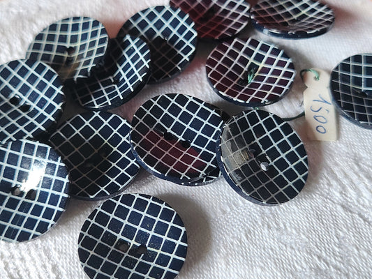 Lot 6 jolis  boutons vintage bleu strié blanc pied 2,1 cm ref 2245
