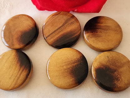 Lot 6 énorme boutons vintage  en bois verni 3,4 cm 34 mm pied ref 354