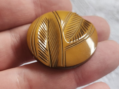 Collection bouton ancien camel camaieu motif feuillage relief 3,3  cm D5N