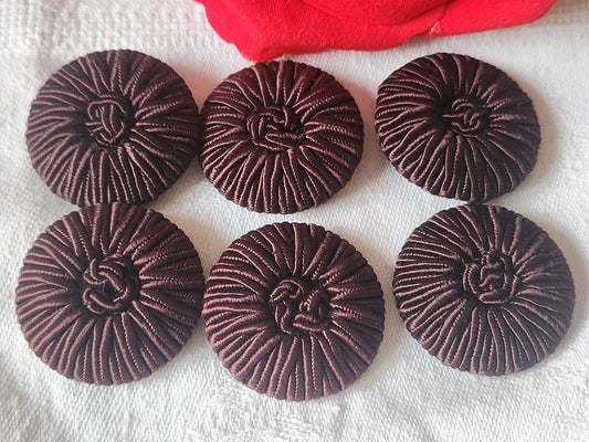 Lot 6 boutons anciens passementerie prune/marron 3,1 cm ref 3541