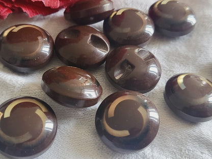 Lot 10 boutons vintage marron lumineux à pied bombé fourrure  1,7 cm ref 4956