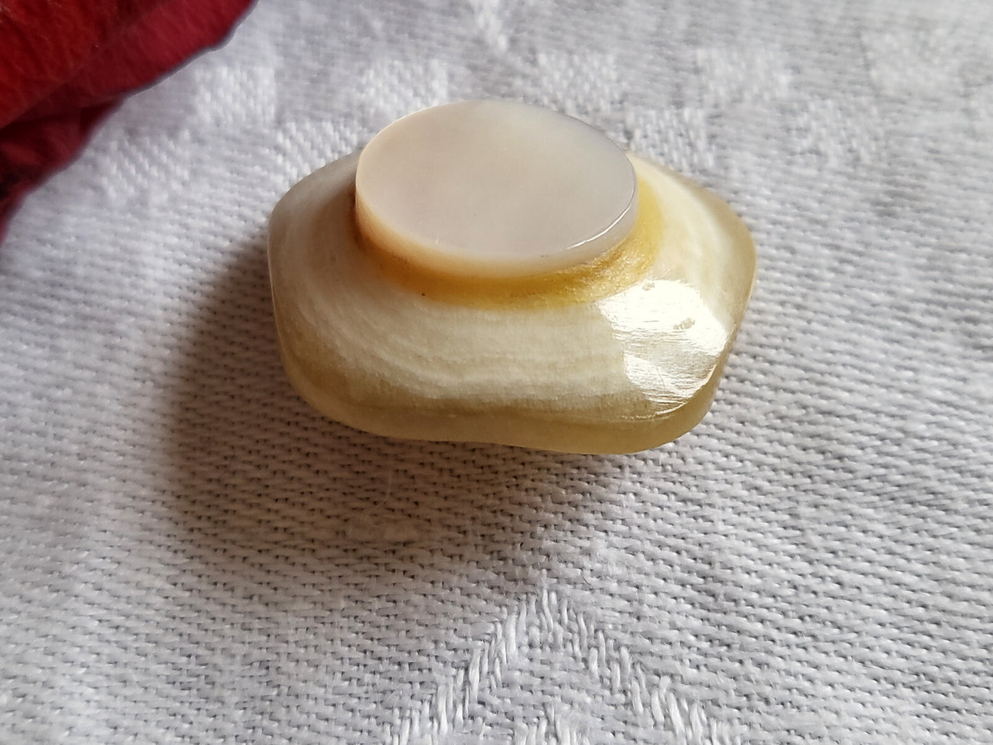 Superbe bouton  ancien en corne et nacre pied metal  2,6 cm ref 2461