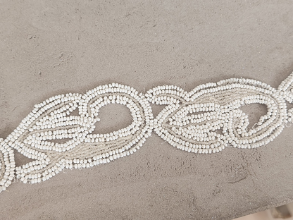 Dentelle ancienne style jais blanc année folle perlé galon fait main 81 cm T9