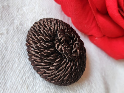 Enorme bouton ancien en  passementerie marron vintage pied 3,2 cm D4N