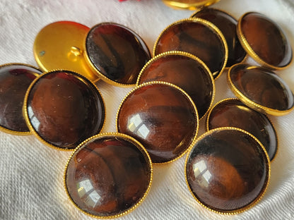 Lot 6 gros boutons vintage métal doré marron marbrure 2,3 cm ref 3672