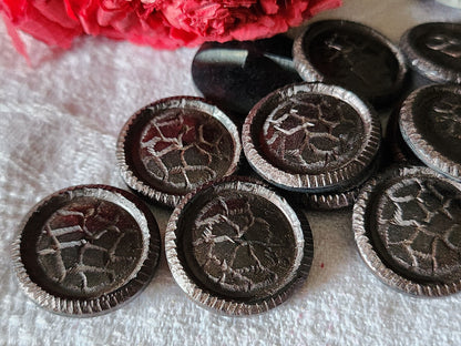 Lot 6 boutons vintage marron effet reptile 2,2 cm pied ref 5256