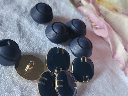 Lot 10 boutons vintage bleu pied 2 séries 1,4 et 1,3 cm ref 0860