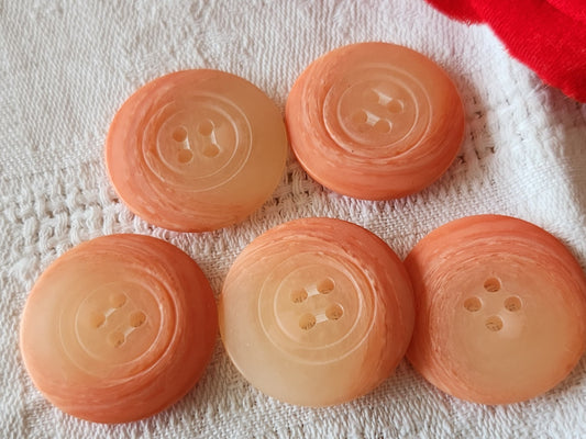 Lot 5 gros boutons vintage rose effet corne mat trous 2,5 cm 25 mm ref 3992