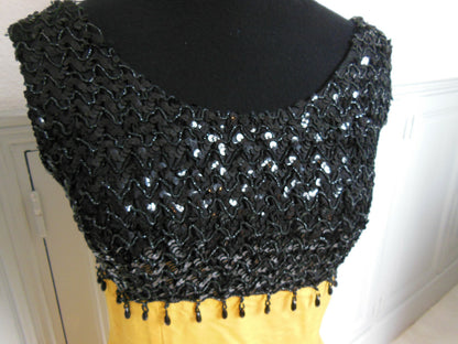 Pur vintage robe ancienne jaune sequin perlé quelques manque taille 36? B4