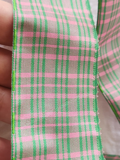 Ancien large ruban rose vert large 2 mètres sur 5,2  cm A5