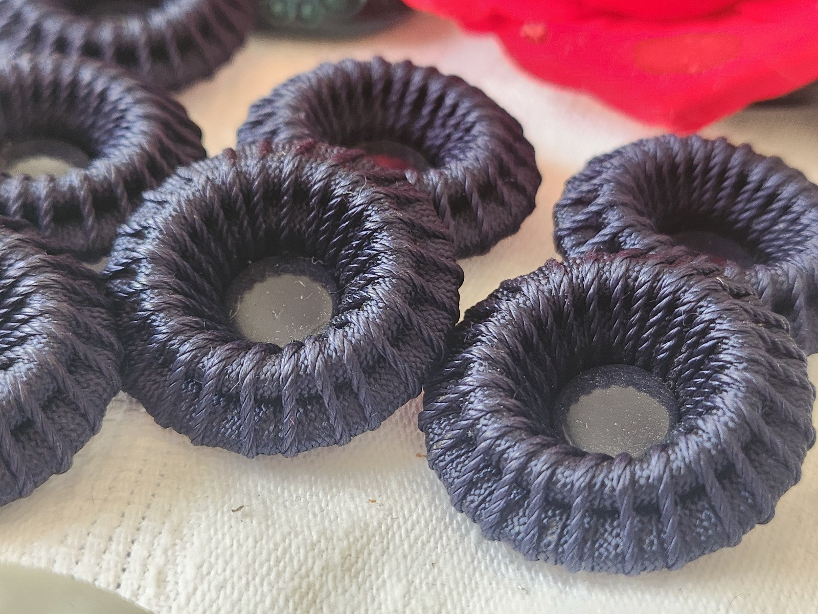 Lot 6 gros boutons ancien vintage passementerie bleu 3,1 cm ref 5482